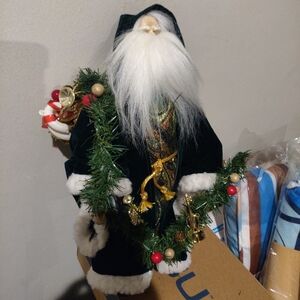 Festive Santa St. Nick Christmas Decor Figurine w Greenery Gold Accents 12" Tall